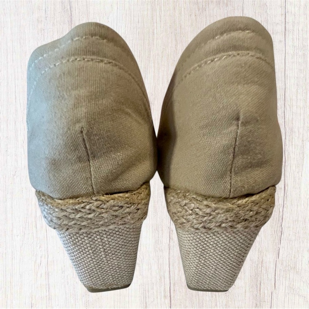 Bongo Peep Toe Espadrille Wedge Shoes Tan Canvas Boho Summer Size 9.5 - Picture 7 of 10